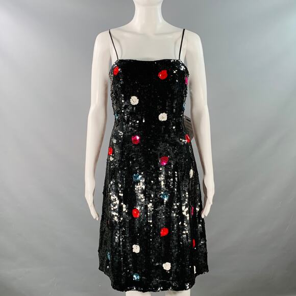 EMPORIO ARMANI Size 4 Black Multi Color Polyester Sequined Polka Dot Dress - Picture 1 of 8
